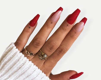 Matte Red Nails Etsy