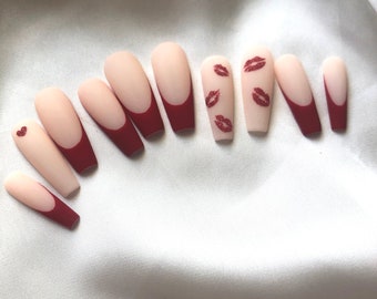 Red French Nails Etsy