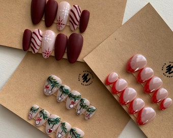 3 SETS BUNDLE Uñas de Navidad Presione en las uñas Uñas navideñas Idea de regalo Regalo de Navidad Pintado a mano Prensa en las uñas Uñas falsas Vacaciones