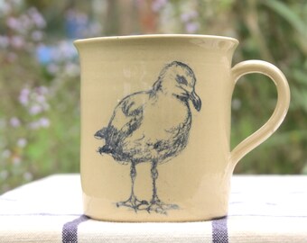 Ceramic cup hand-made with bird motif "Seagull"