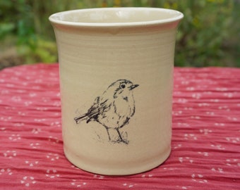 Ceramic mug hand-made with bird "Robin"