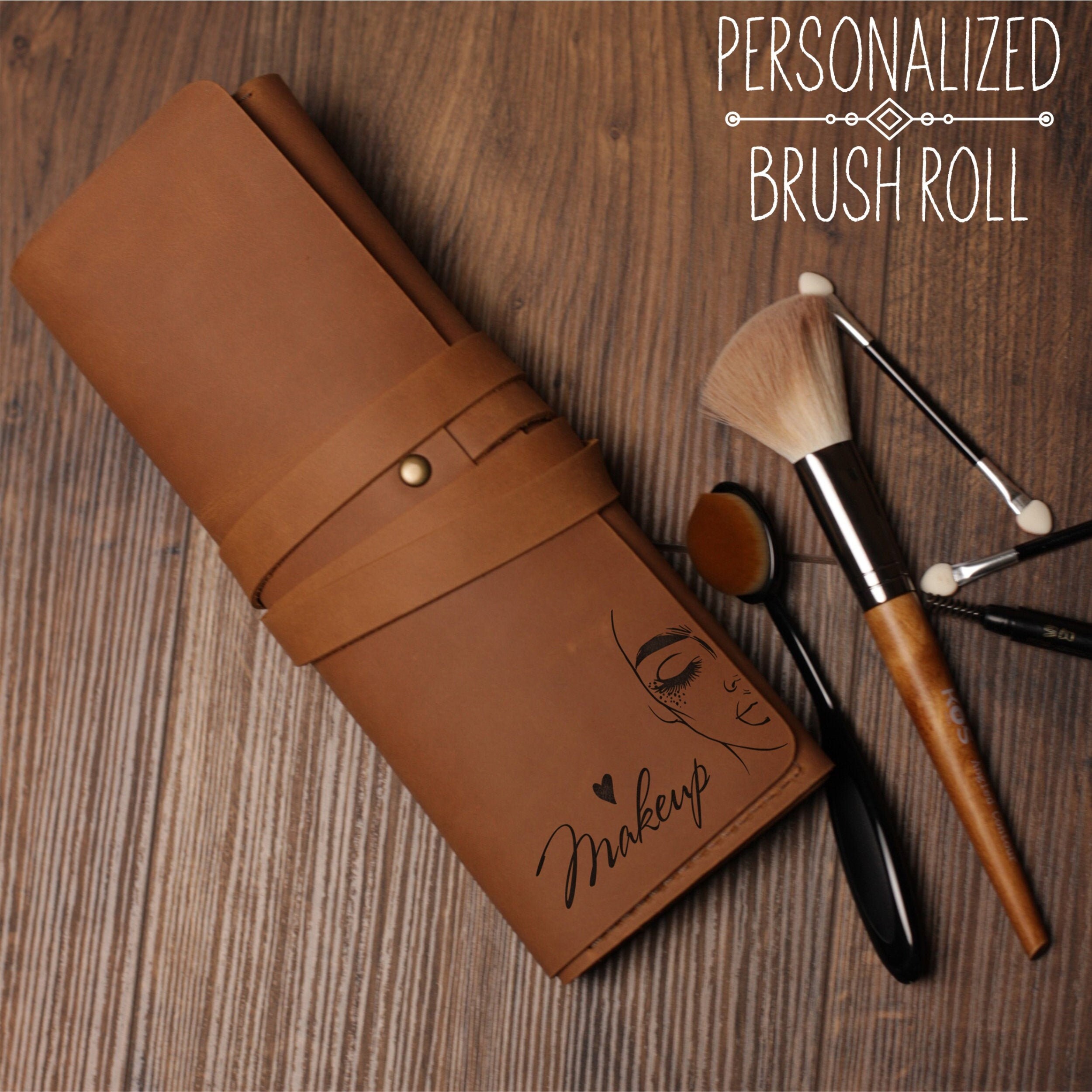 Personalized Leather Makeup Brush Roll, Makeup Brush Holder Travel, Leather  Makeup Brush Case, Cosmetic Brush Holder, Makeup Brush Organizer 