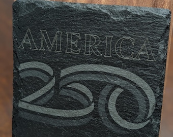 Laser Engraved America 250 & Military Branches Slate Coasters