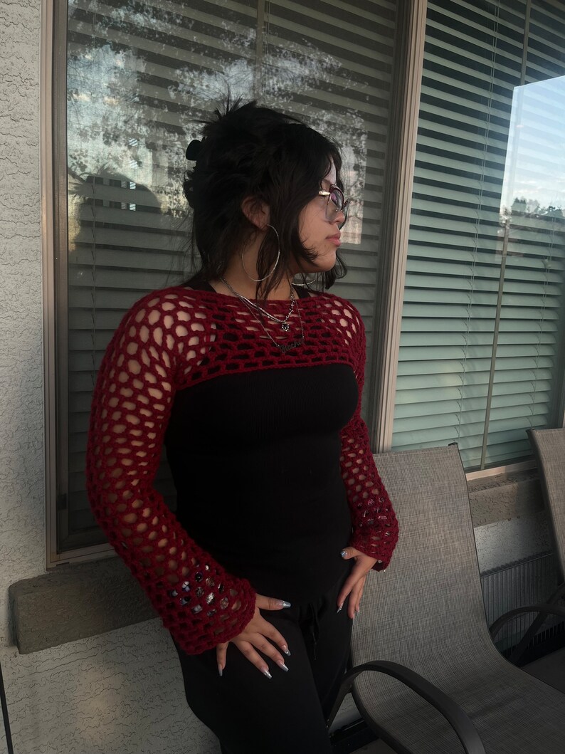 Y2K Crochet Mesh Sleeves Red S/M / Crochet Mesh Top / Crochet Etsy
