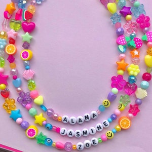 Beaded Name 90s Necklace | Multicoloured Beaded Name Necklace | Cute Colourful Beaded Necklace | Customised Necklace | Mixed Bead Necklace