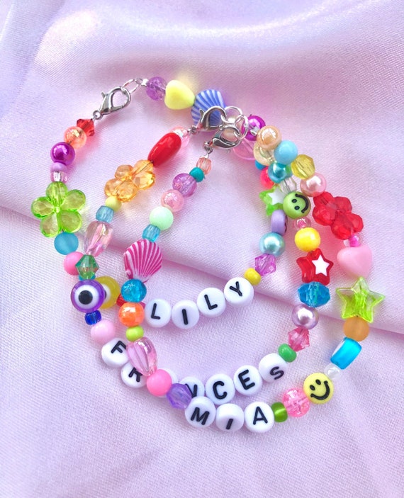 Name Bead Bracelet Colourful Mixed Bead Cute Bracelet 90s Etsy UK