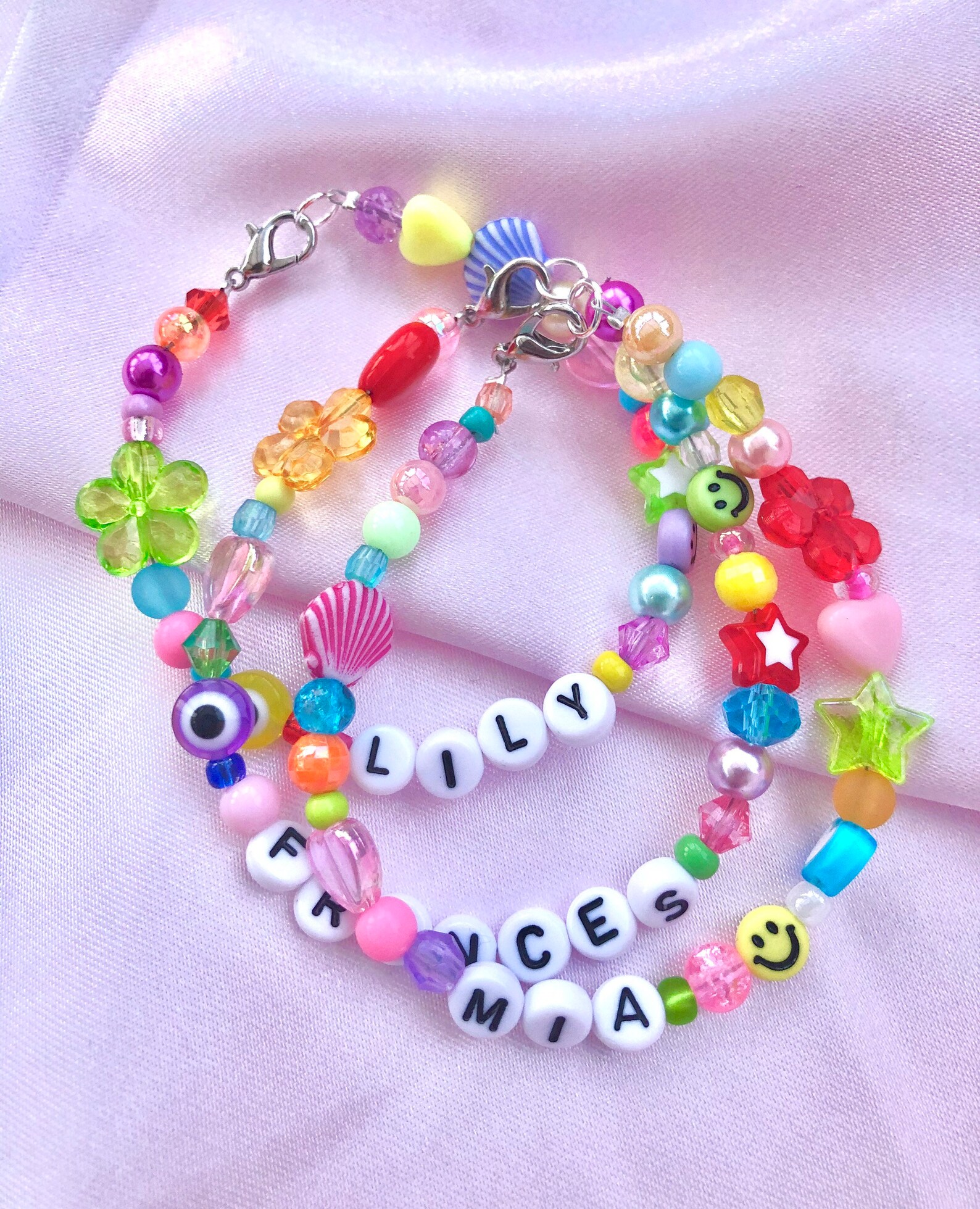 Name Bead Bracelet Rainbow Mixed Bead Cute Bracelet 90s Etsy
