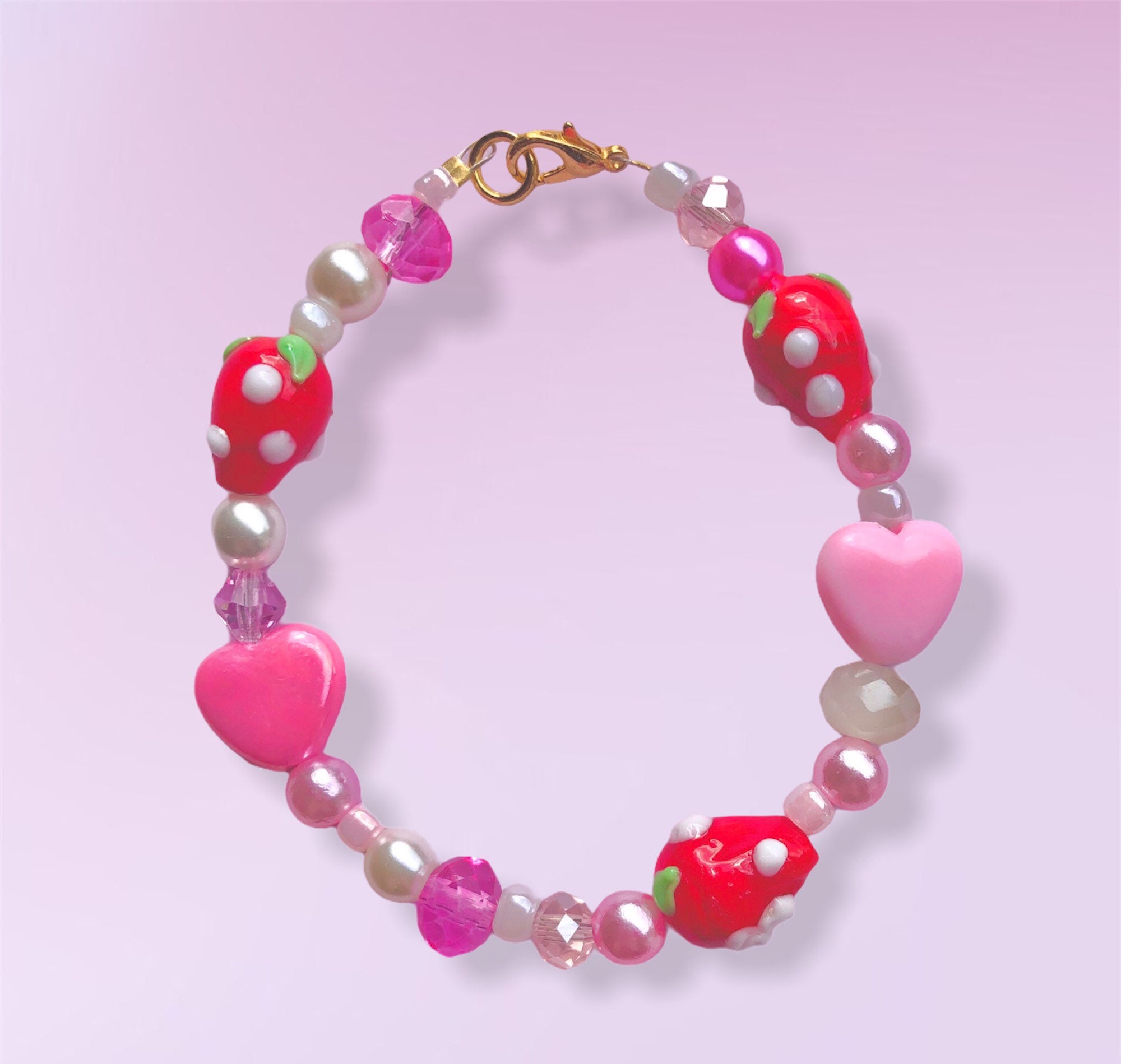 Beaded Strawberry Bracelet Strawberry Pearl Glass Bead Etsy