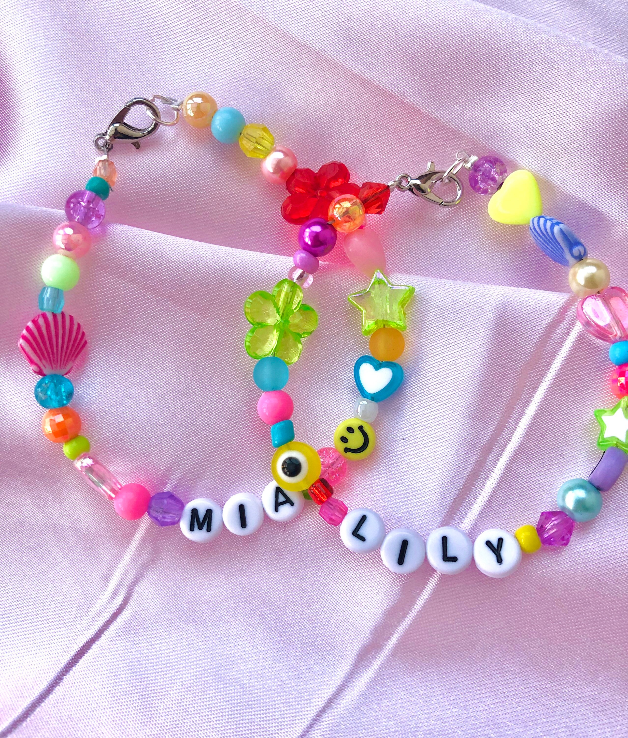 Name Bead Bracelet Rainbow mixed bead cute bracelet 90s Etsy