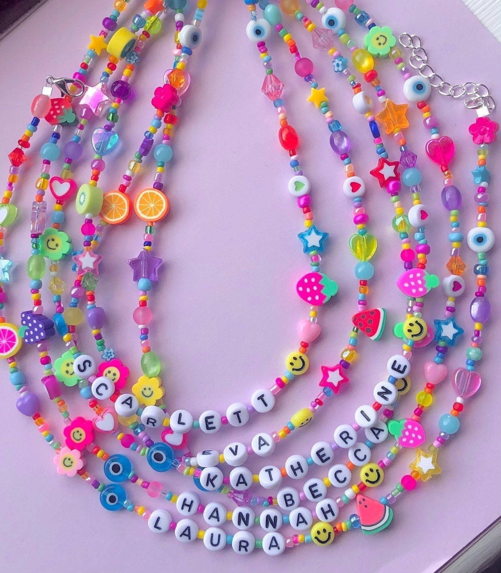 Beaded Name Necklace Personalised Beaded Necklace Etsy UK