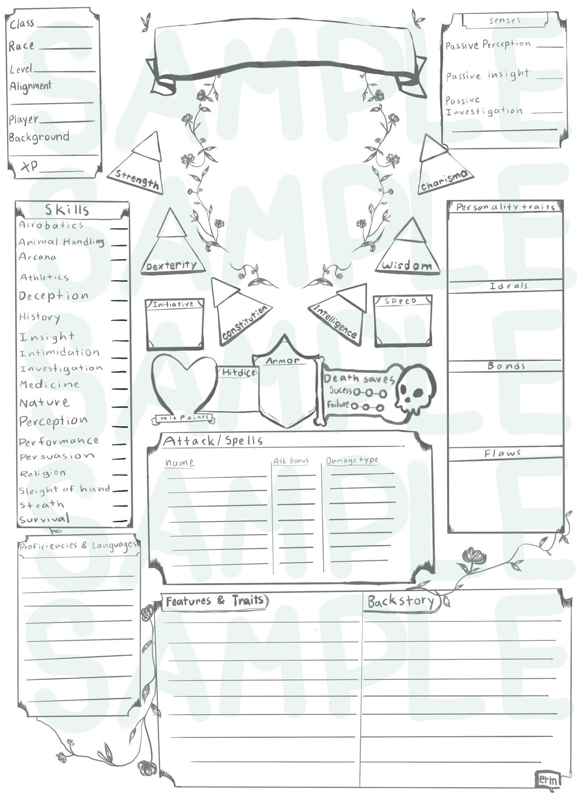 Blank Original D&D Character Sheet - Etsy Hong Kong