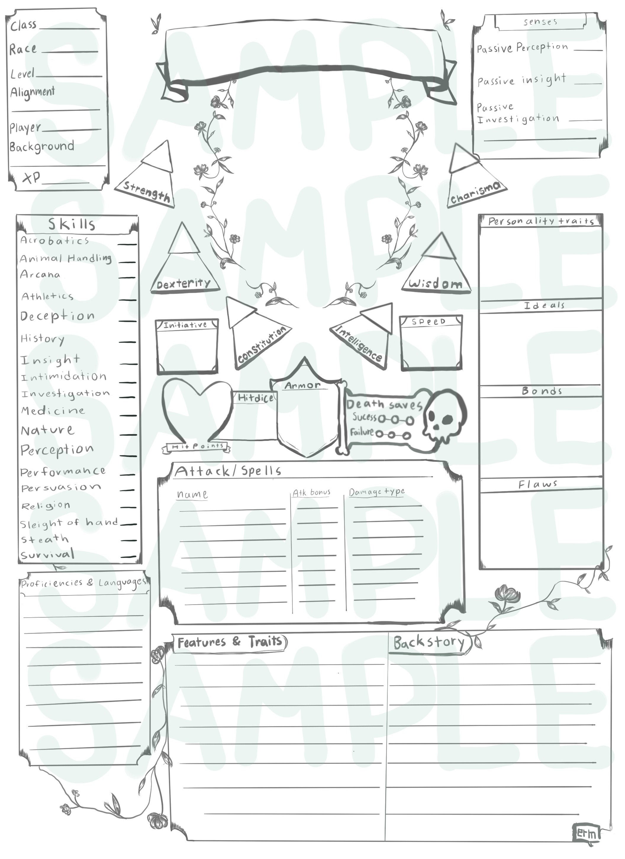 Blank Original D D Character Sheet Etsy Denmark