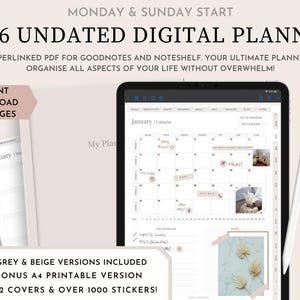 2026 Undated Digital Planner | Digital Life Planner | Interactive PDF Organiser for Goodnotes, Noteshelf | Hyperlinked PDF Calendar Planner