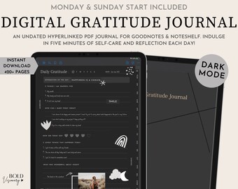 Dark Mode Digital Gratitude Journal | Digital Self-Care Journal | Black Out Goodnotes Journal | Interactive PDF for Goodnotes Noteshelf etc