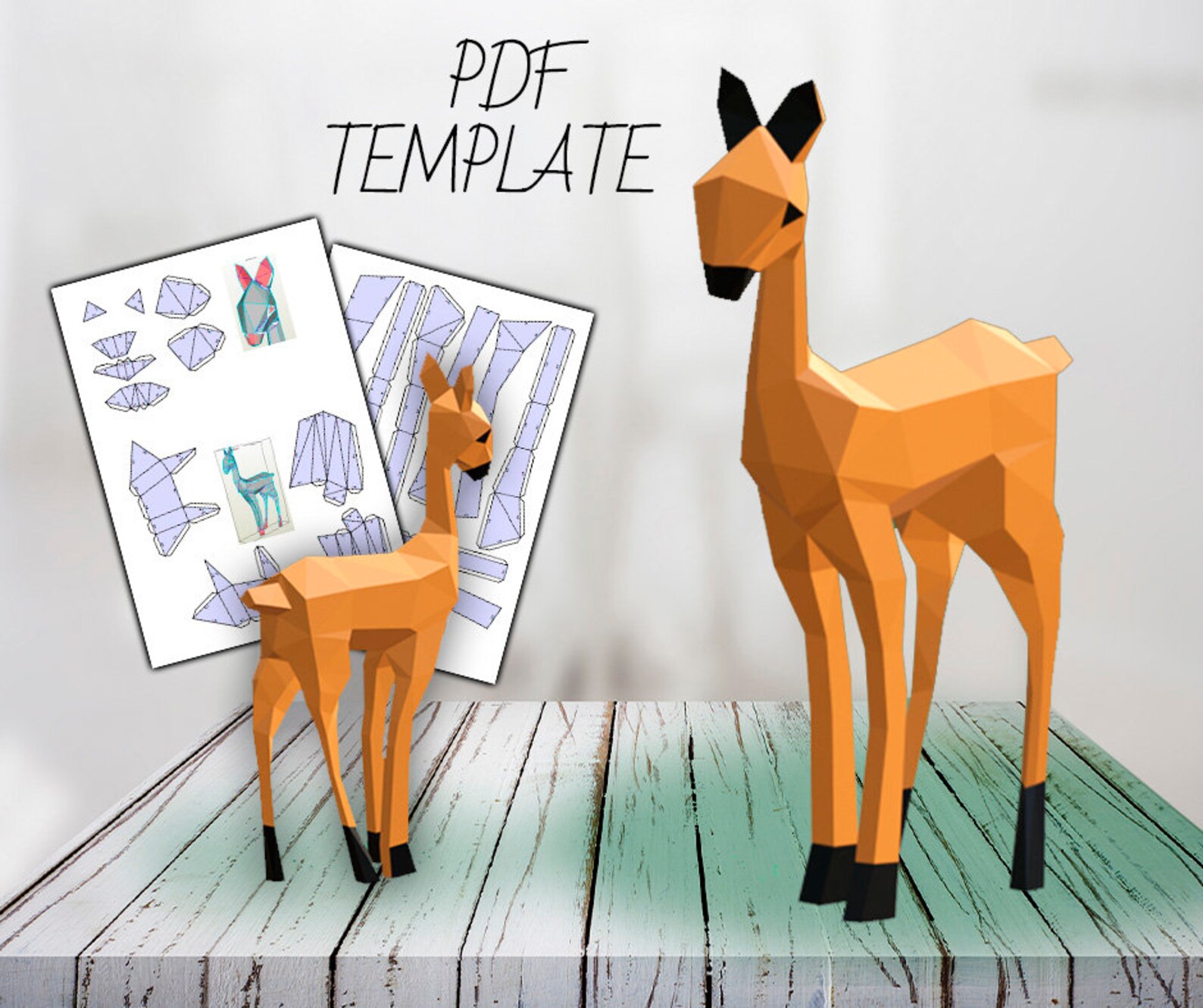 PDF Template/ Papercraft 3D / Baby deer / 3D Origami/ PDF Etsy