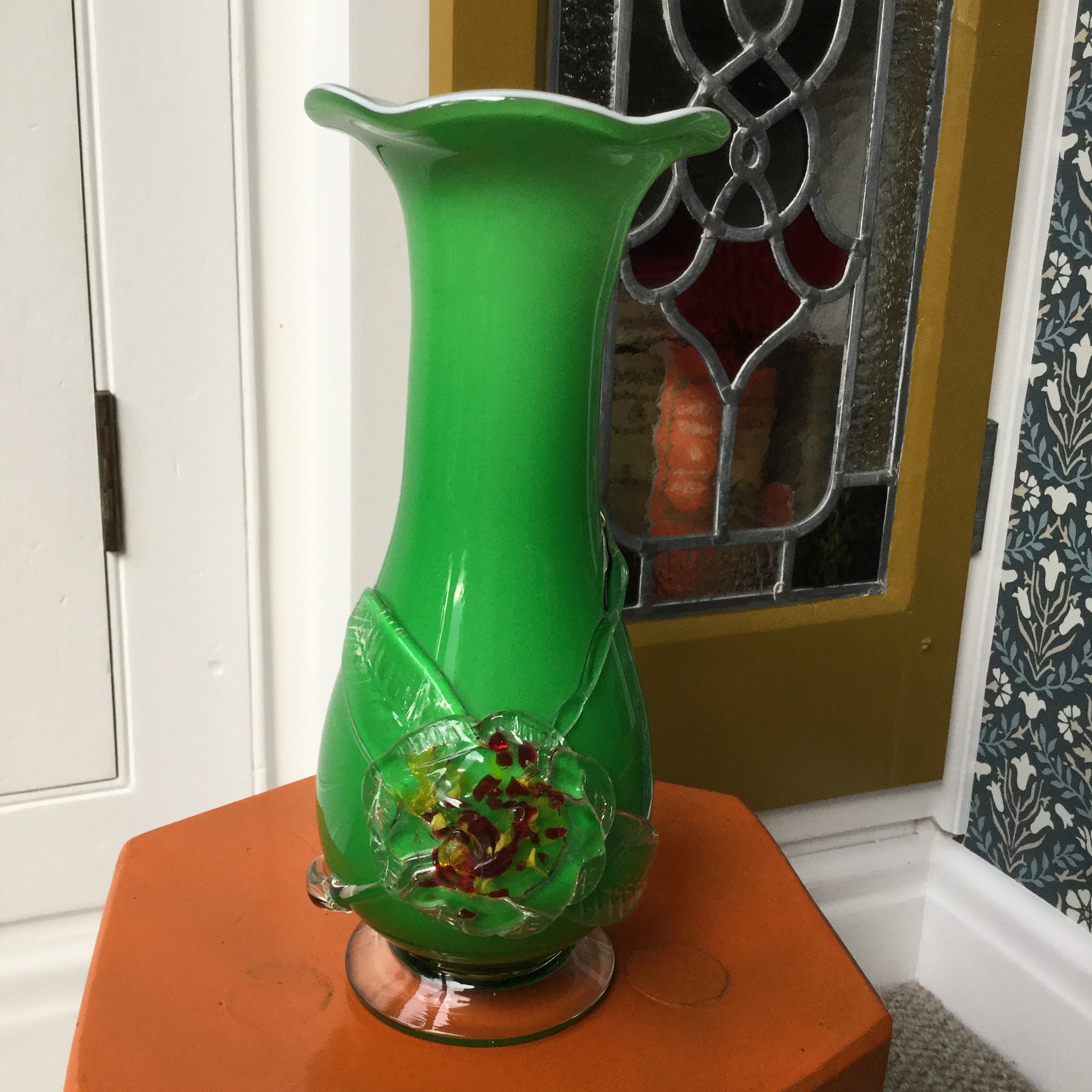 Vase en verre vert du milieu du siècle Etsy France