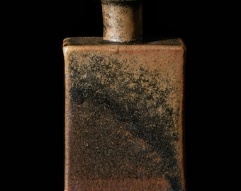 Woodfired Stoneware Vase: Wabi Sabi Ikebana Bottle, Handmade Ceramic Vessel