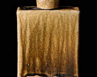 Woodfired Stoneware Vase: Wabi Sabi Ikebana Bottle, Handmade Ceramic Vessel