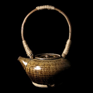 Woodfired Ceramic Tea Set for Tea Lovers  – Wheel Thrown Kung Fu Teapot with Willow Handle + 2 Cups