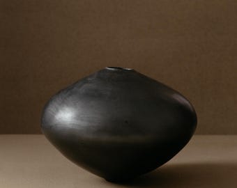 Handcrafted Black Pottery Vase - Wabi Sabi Wood-Fired Sculpture