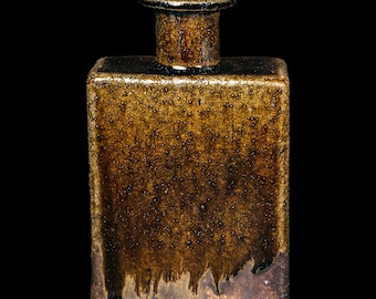 Woodfired Stoneware Vase: Wabi Sabi Ikebana Bottle, Handmade Ceramic Vessel