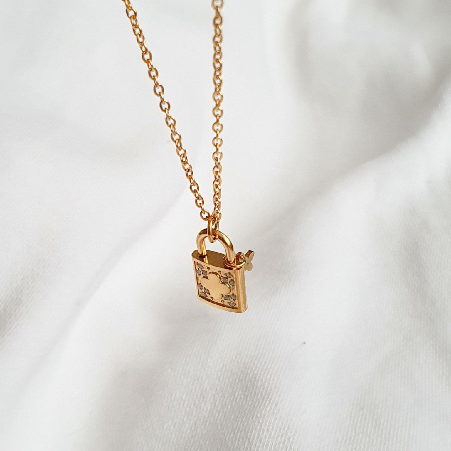 Bellofox Lock & Key Layered Pendant & Chain Necklace, Gold Plated