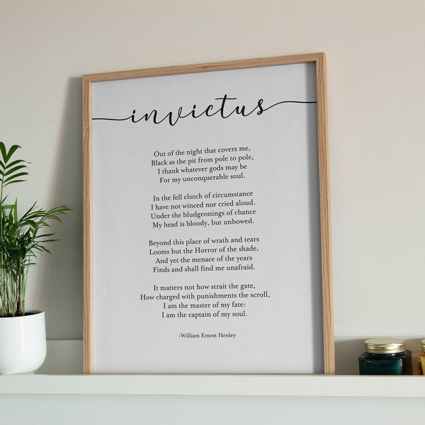 Invictus - William Ernest Henley, Print, Framed Print, Canvas, Gift, Wall art