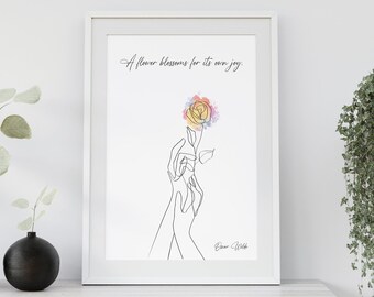 Oscar Wilde Quote Flower Print, Line Art, Botanical Wall Decor