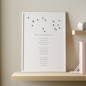Emily Dickinson - Hope Is The Thing With Feathers Poem, Canvas, Framed Print, Bedroom , Living room, Bathroom, Wall Decor