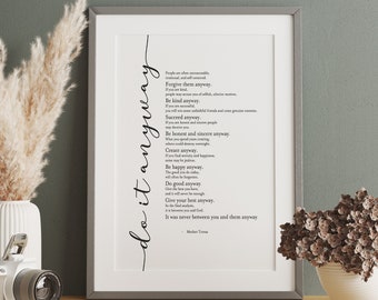 Do it anyway - Mother Teresa, Print, Framed Print, Canvas, Wall Decoration, Gift