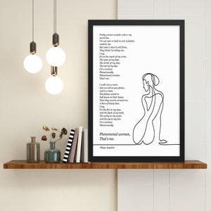 Phenomenal Woman - Maya Angelou Poem Print, Canvas, Framed Print, Bedroom, Living Room, Bathroom Wall Decor, Female Line Art