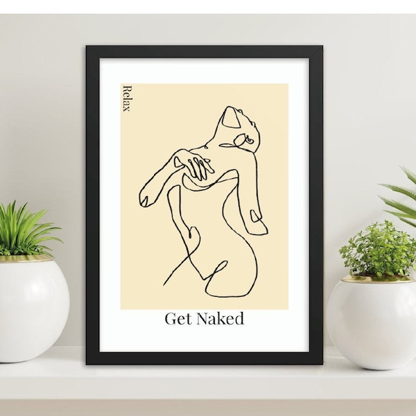 Get Naked Line Art Print, Canvas, Framed Print, Wall Decoration