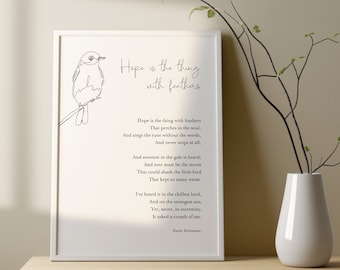 Emily Dickinson - Hope Is The Thing With Feathers Poem, Canvas, Framed Print, Bedroom , Living room, Bathroom, Wall Decor