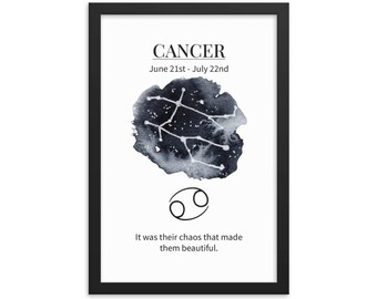 Arte mural del signo zodiacal Cáncer, decoración, lienzo, impresión enmarcada, acuarela de constelaciones