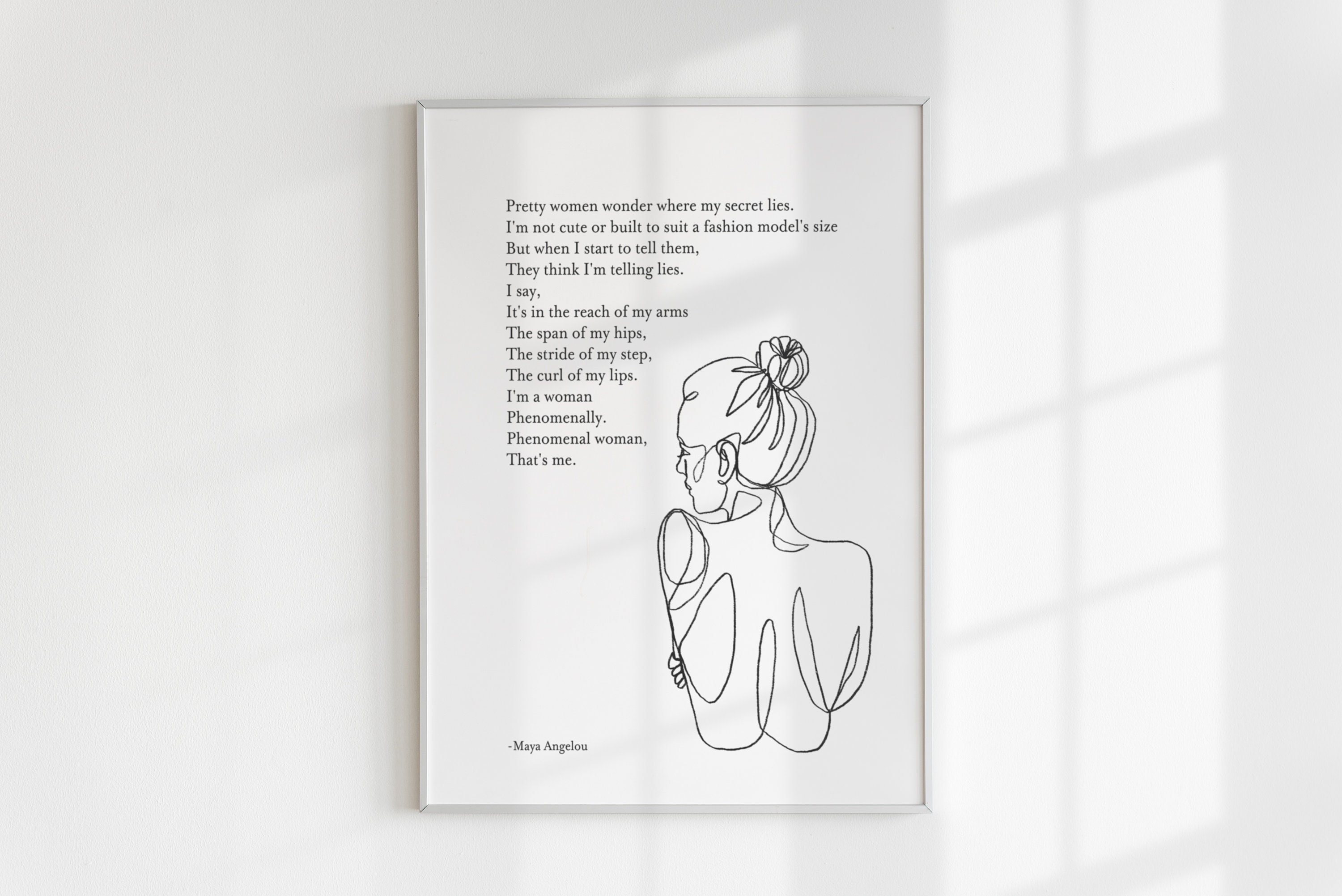 Phenomenal Woman by Maya Angelou Poem Print, Canvas, Framed Print, Bedroom, Living Room, Bathroom Wall Decor, Female Line Art