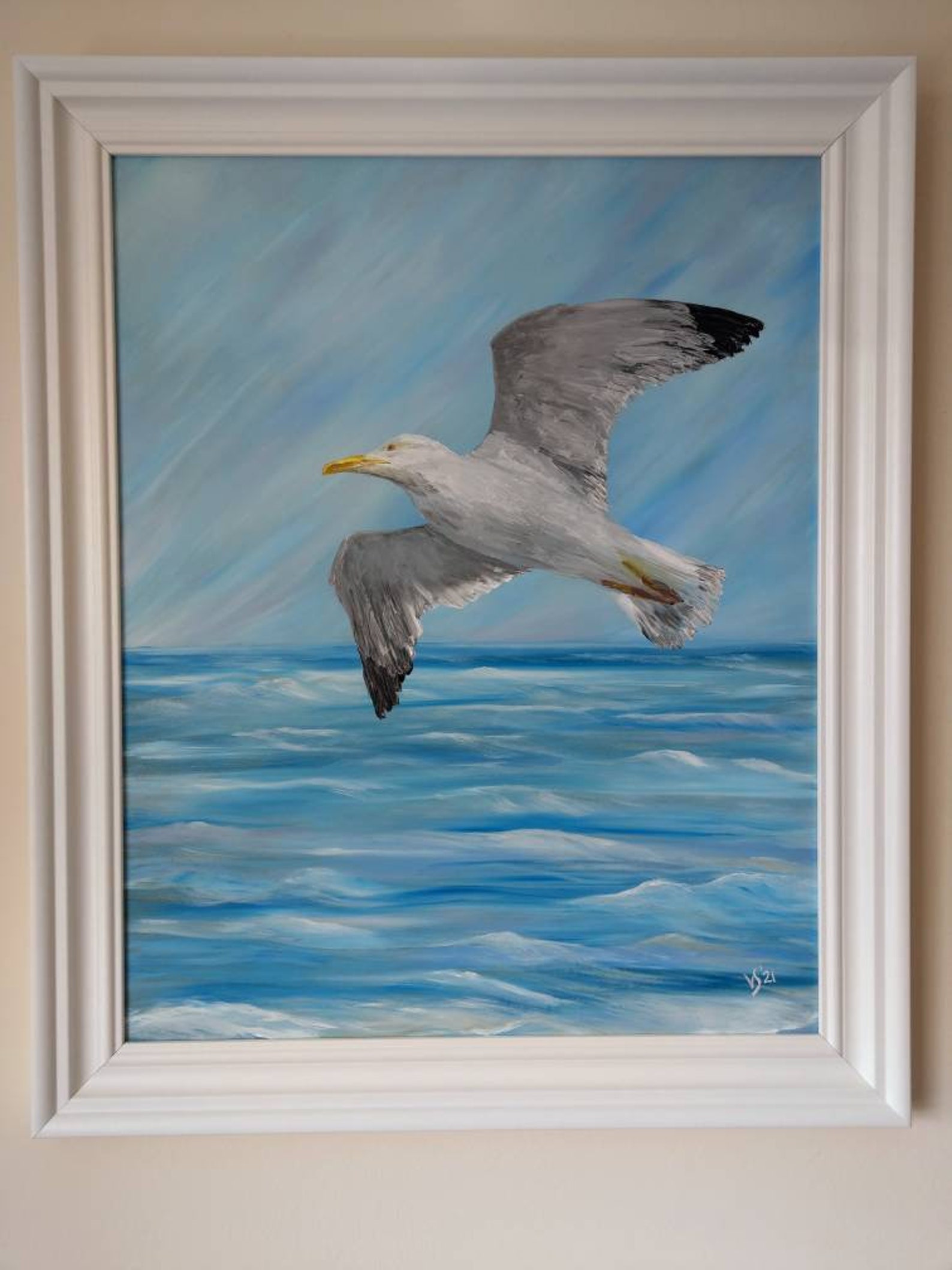 Seagull Original oil painting on chipboard 16x20 Etsy