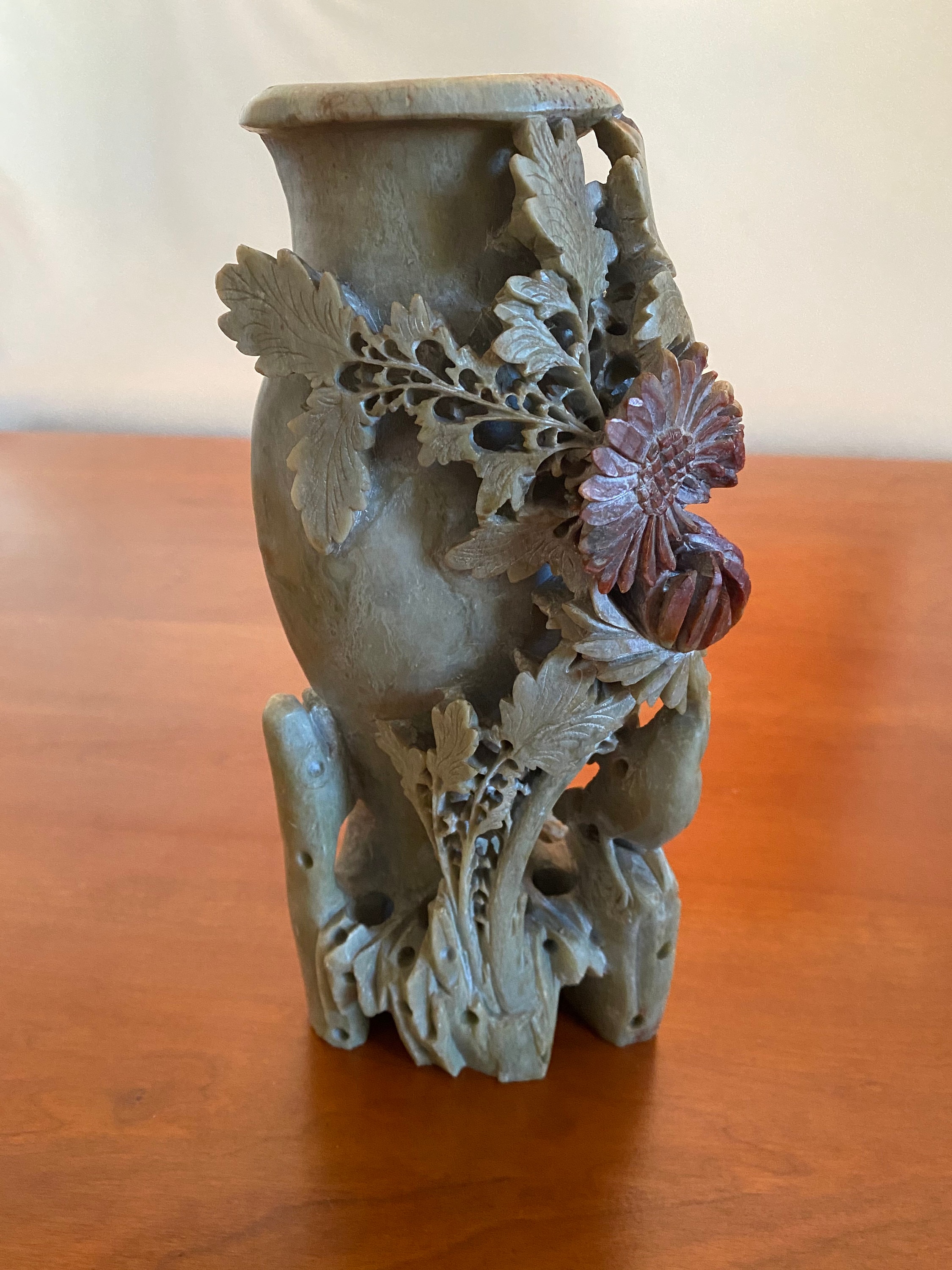 Carved Soapstone Vase with Bird and Flowers Etsy