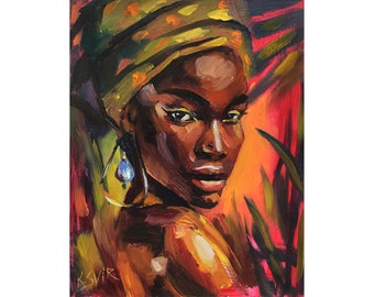 African American Painting African Queen Original Art Black Girl Art Beautiful Woman Artwork Acrylic Painting 10 by 14 by AlKhaSvetlanaArt