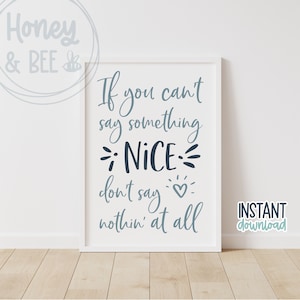 If You Can&#39;t Say Something Nice Don&#39;t Say Nothin&#39; At All Printable | Bambi Quote | Instant Download | Wall Art | Inspirational Quote