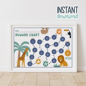BELOHNUNGSTABELLE Safari Design | Digitaler Download | Kleinkind Belohnung Chart | Sofort Download | Druckbar
