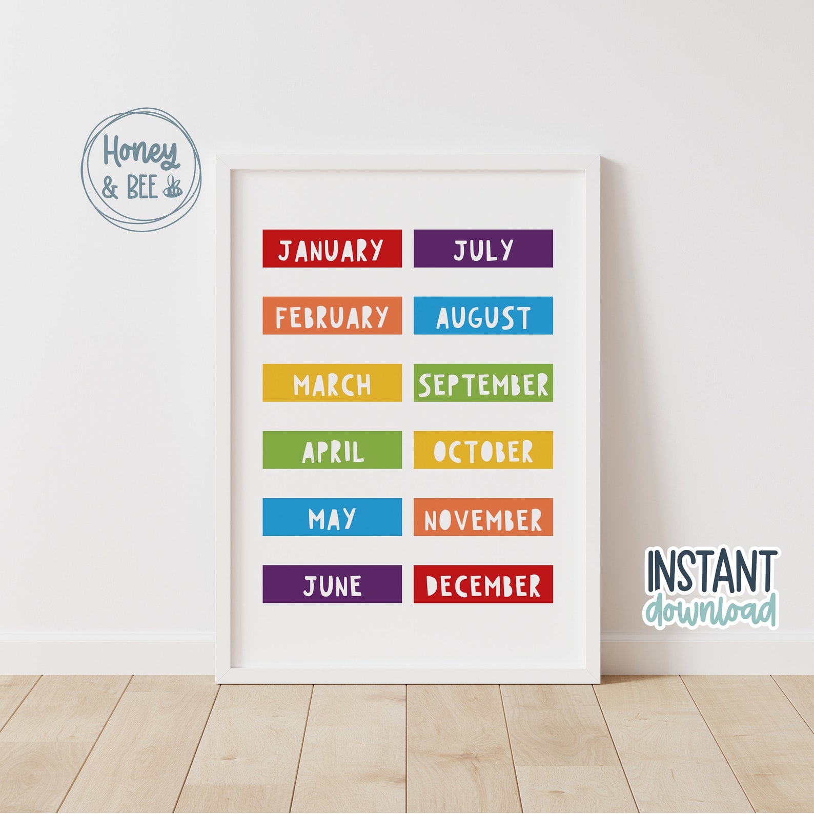 Months of the Year Rainbow Colours Nursery Printable Instant Download Kid's Room Décor Nursery