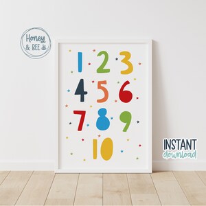 Rainbow 123 Nursery Printable | Instant Download | Kid&#39;s Room Decor | Numbers | 1 to 10 | Colourful Nursery Decor