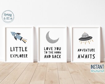 Set of 3 Nursery Printables | Instant Download | Space | Little Explorer | Kid's Room Décor | Digital Download | Nursery Wall Art