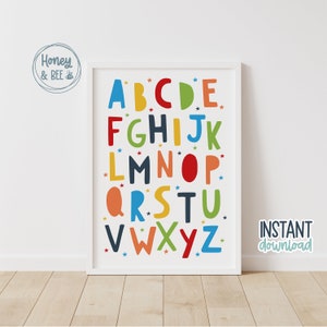 Rainbow ABC Nursery Printable | Instant Download | Kid&#39;s Room Decor | Alphabet | A to Z | Colourful Nursery Decor