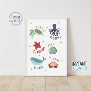 Sea Life Wall Art | Nursery Printable | Instant Download | Kid&#39;s Room Décor | Nursery Décor  | Child&#39;s Print | Wall Art | Nautical Theme