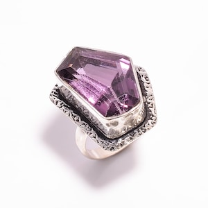 925 Sterling Silver Amethyst Ring: Fancy Cut Gemstone Jewelry