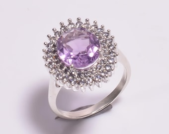 Sterling Silver Ring: Purple Amethyst Gemstone, 8gm
