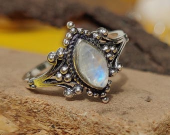 925 Sterling Silver Ring With Rainbow Moonstone Gemstone Ring High Quality Weeding Parties Jewelry Ring