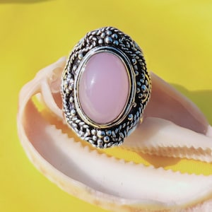 Sterling Silver Ring: Classic Pink Chalcedony Engagement Jewelry