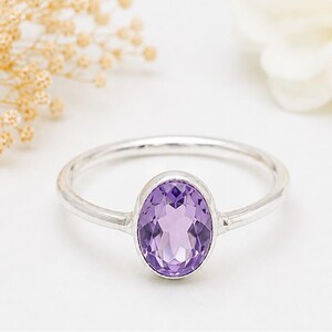 Amethyst Oval Cut Silver Ring, February Birthstone Jewelry, Handmade Jewelry Gift for Her